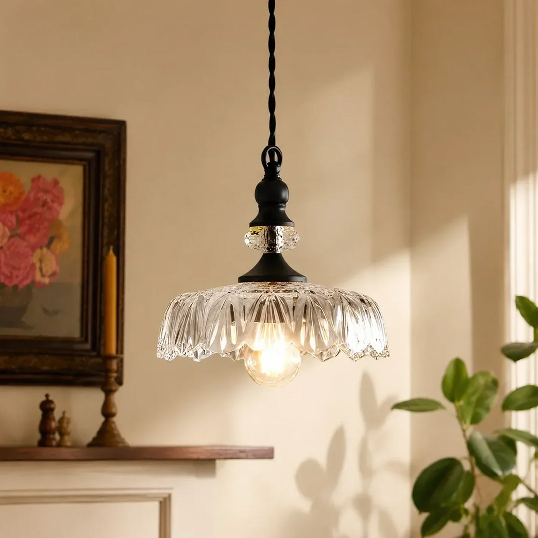 Sylvie Vintage Glass Brass Flower Pendant Light