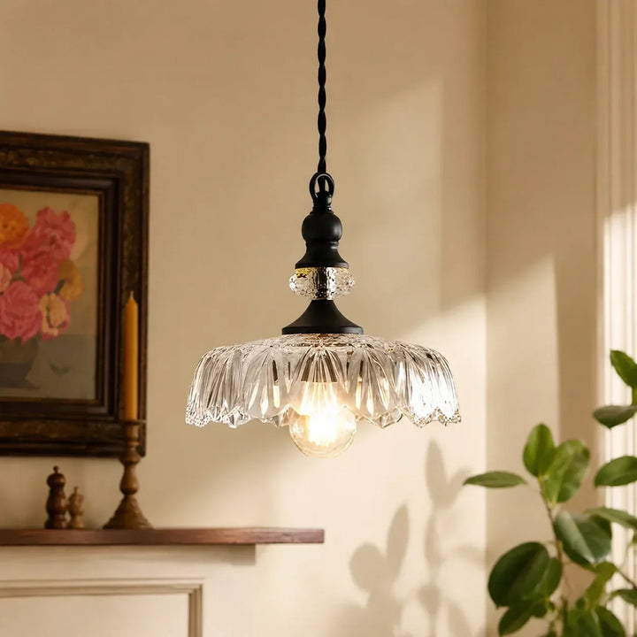 Sylvie Vintage Glass Brass Flower Pendant Light