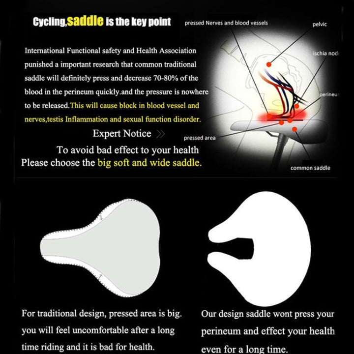 Comfort Zone Noseless Bike Saddle - Padded Mountain Bike Seat in Black