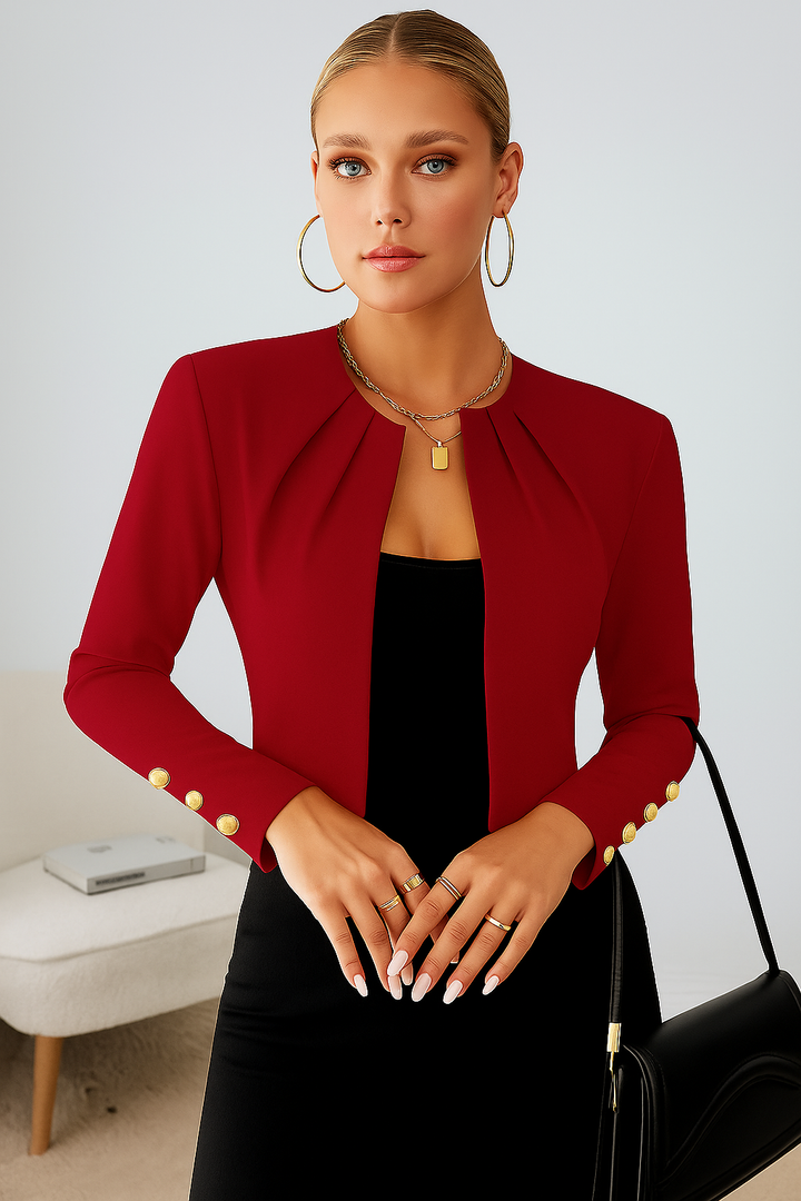 Structured Cropped Blazer with Decorative Sleeve Buttons - Modern Tailored Fit