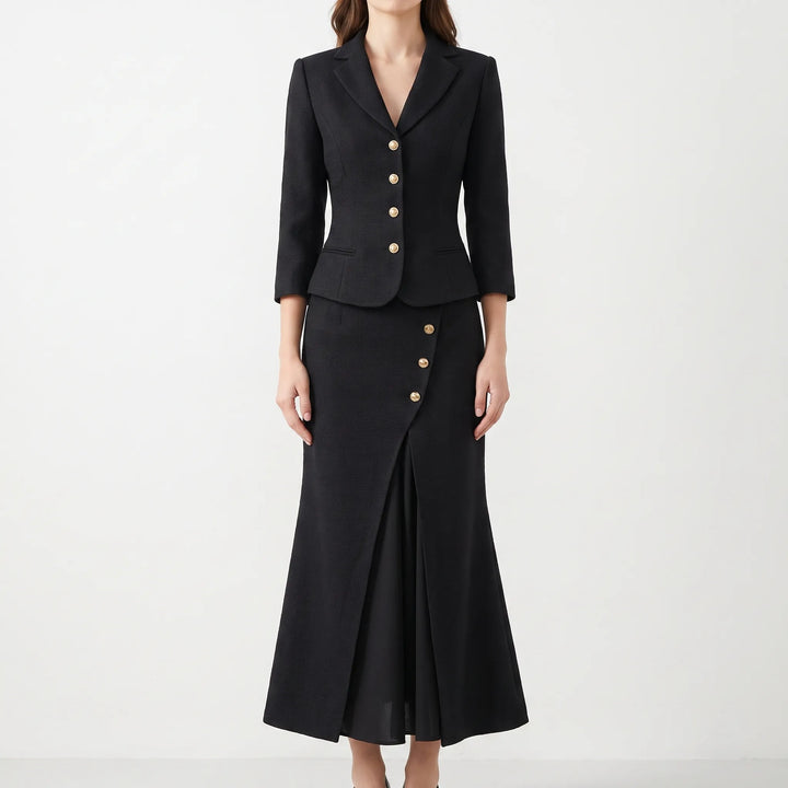Professional White Tailored Blazer and Skirt Set - Structured Formal Wear