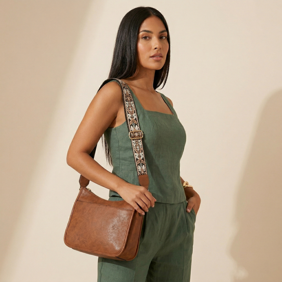 Tana – Vegan Cowhide Crossbody Bag, Boho Guitar Strap
