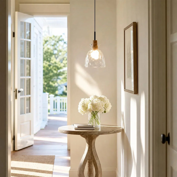 Vale Farmhouse Hammered Glass Dome Pendant Light