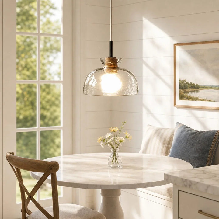 Vale Farmhouse Hammered Glass Dome Pendant Light