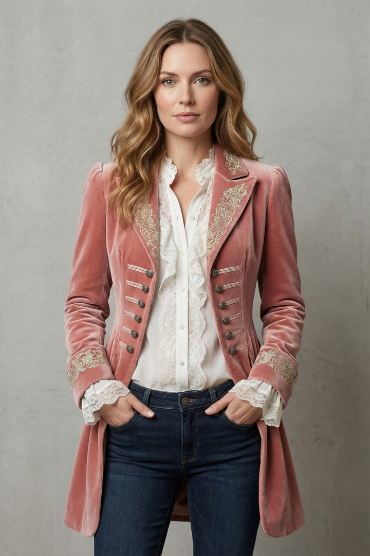 Heritage Embroidered Wool Coat – Vintage-Inspired Long Jacket for Women