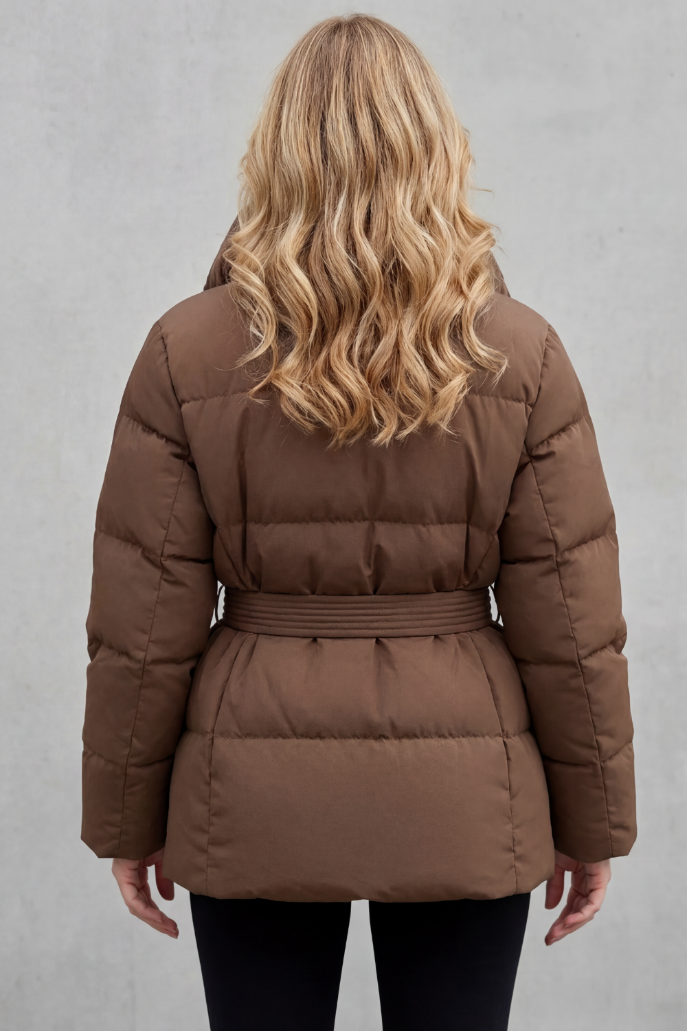 Women's Oversized Collar Belted Puffer Coat – Warm Winter Essential