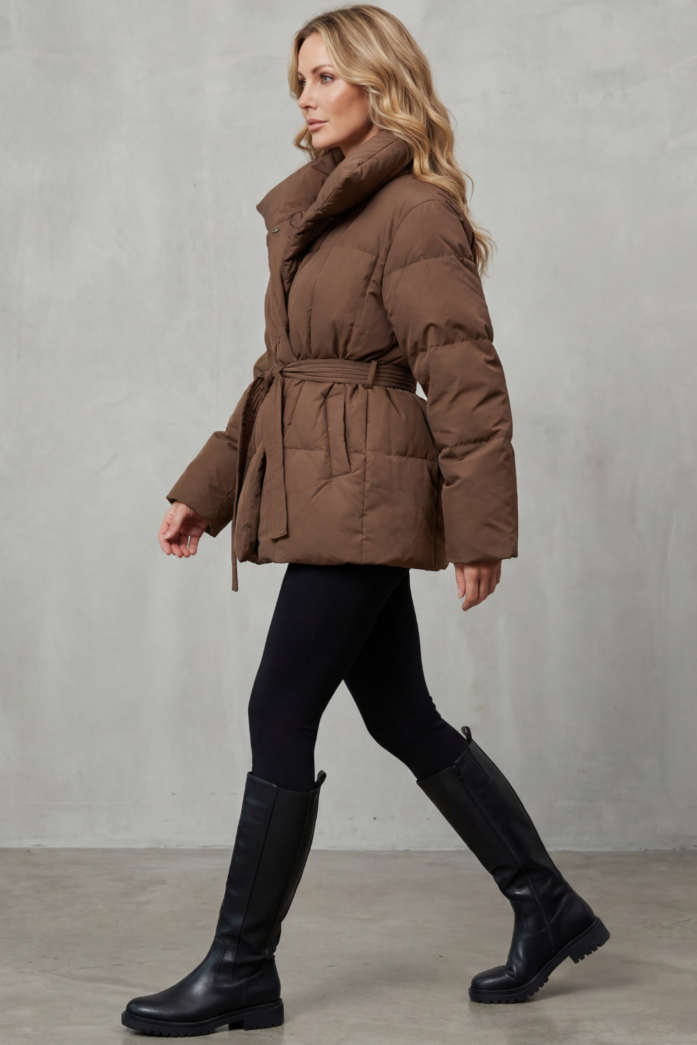 Women's Oversized Collar Belted Puffer Coat – Warm Winter Essential