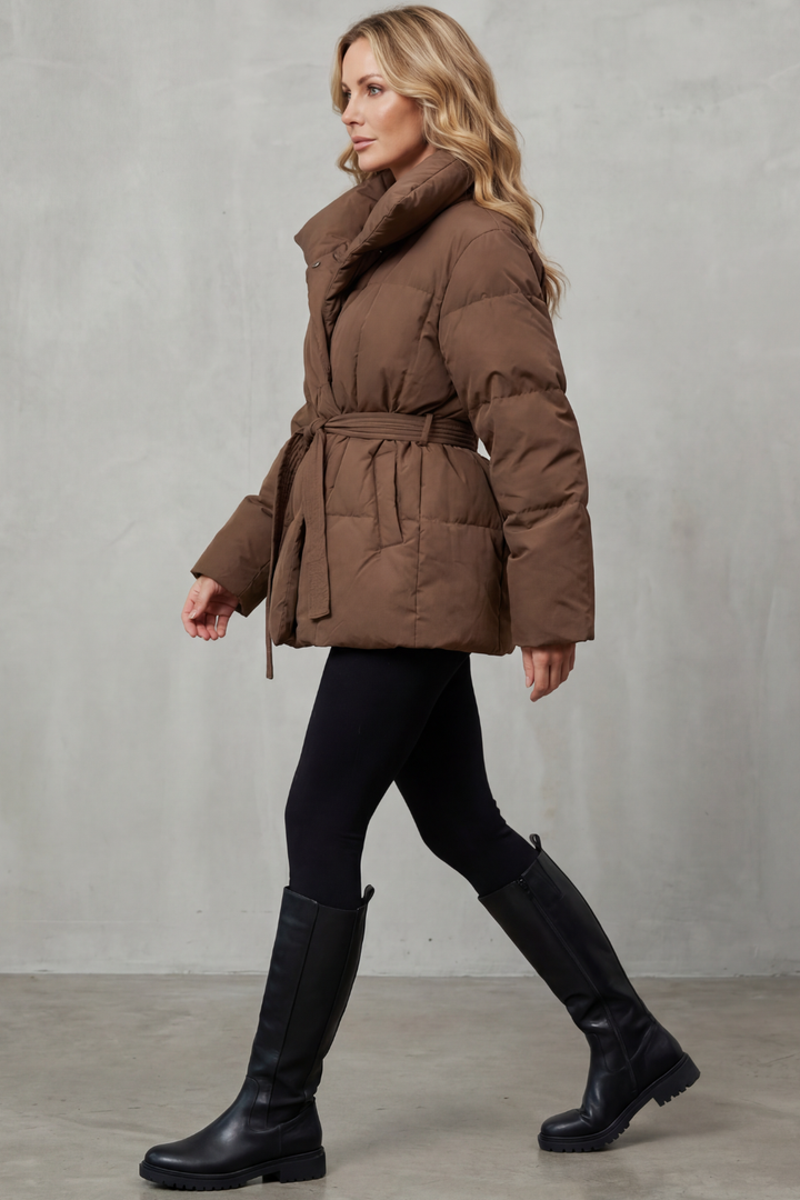 Women's Oversized Collar Belted Puffer Coat – Warm Winter Essential