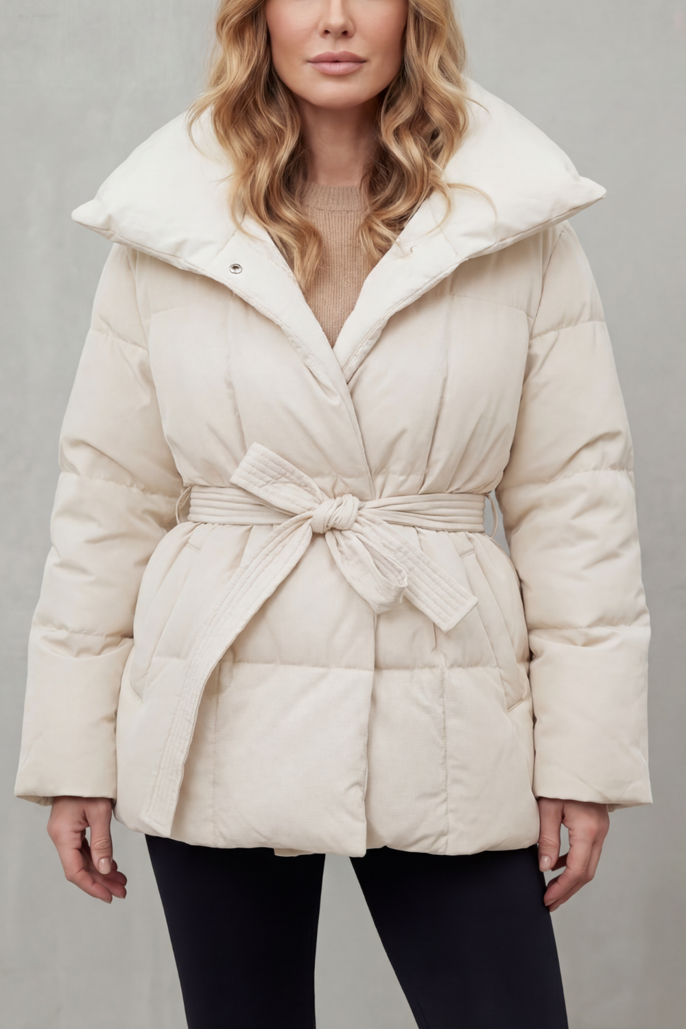 Women's Oversized Collar Belted Puffer Coat – Warm Winter Essential