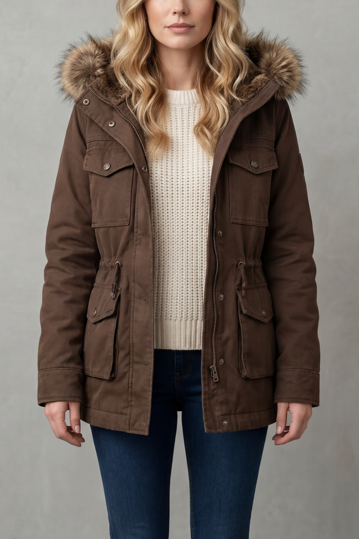 Women's Faux Fur Trim Hooded Parka Coat