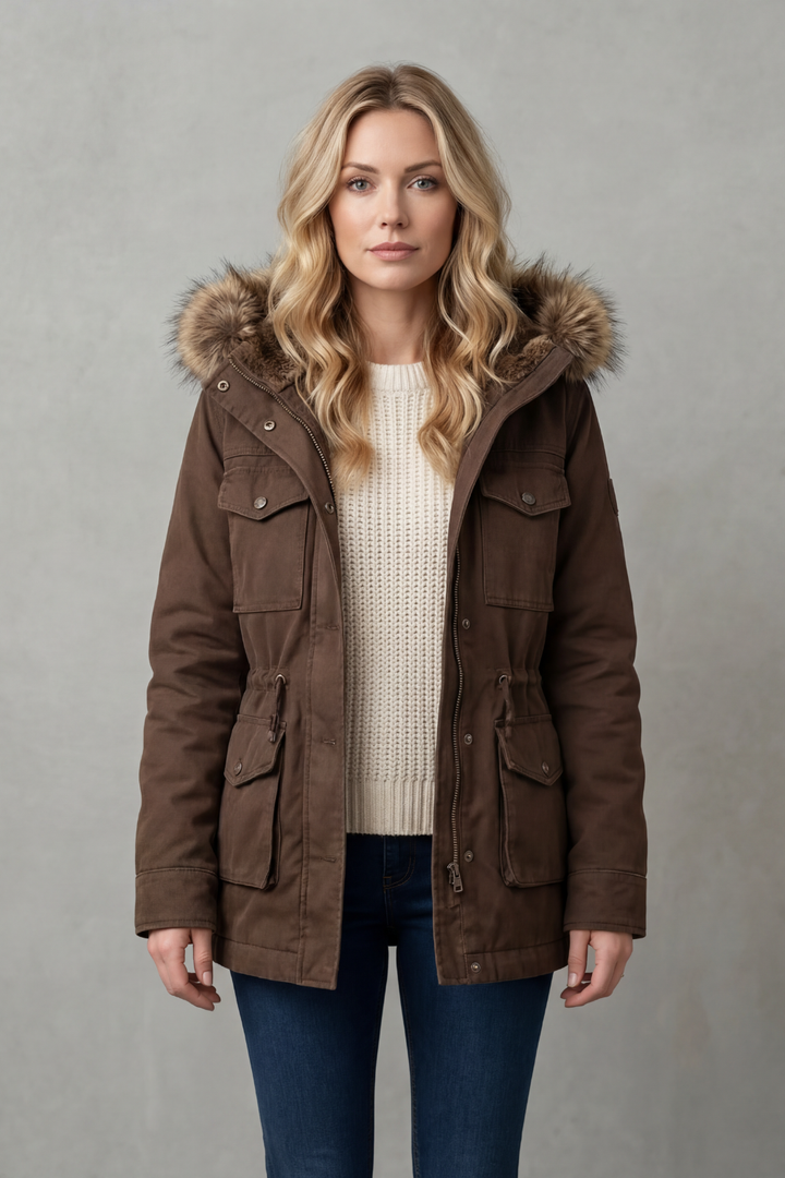 Women's Faux Fur Trim Hooded Parka Coat