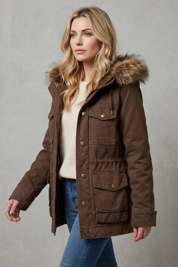 Women's Faux Fur Trim Hooded Parka Coat