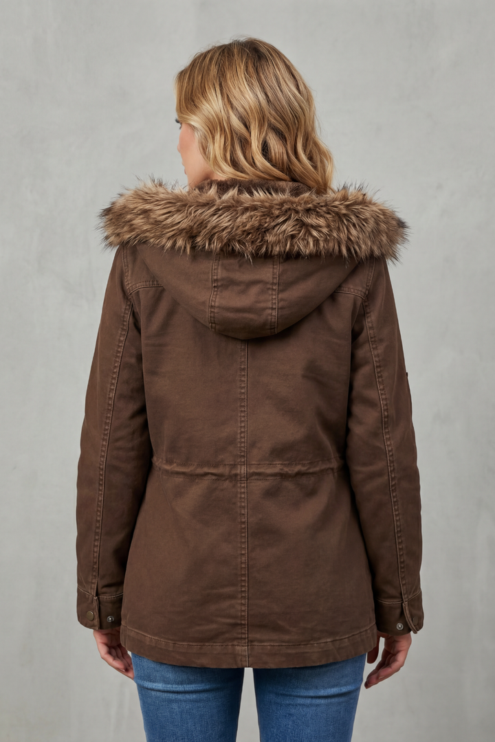 Women's Faux Fur Trim Hooded Parka Coat