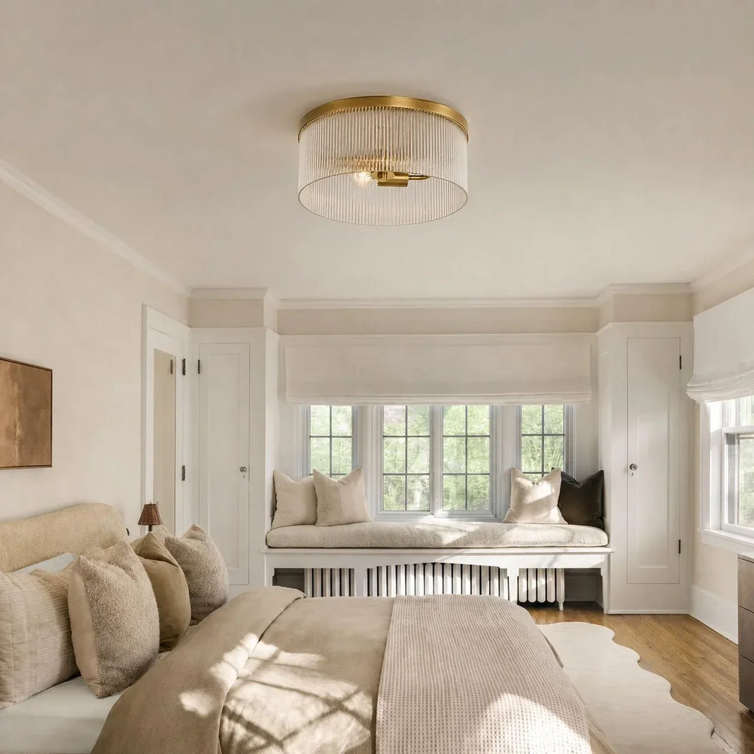 Vesper Farmhouse Round Ribbed Glass Flush Mount Ceiling Light