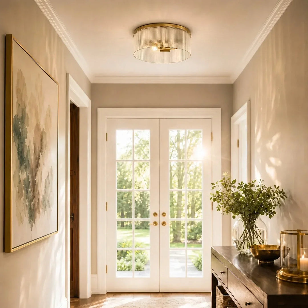 Vesper Farmhouse Round Ribbed Glass Flush Mount Ceiling Light