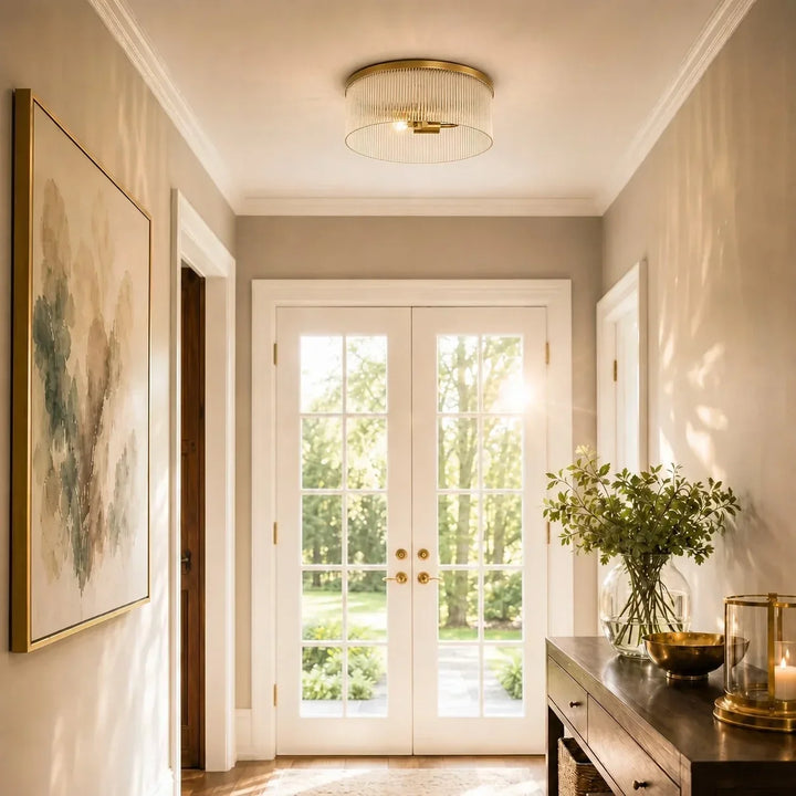 Vesper Farmhouse Round Ribbed Glass Flush Mount Ceiling Light