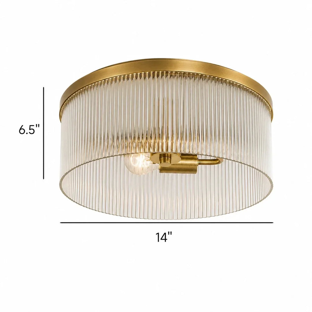 Vesper Farmhouse Round Ribbed Glass Flush Mount Ceiling Light