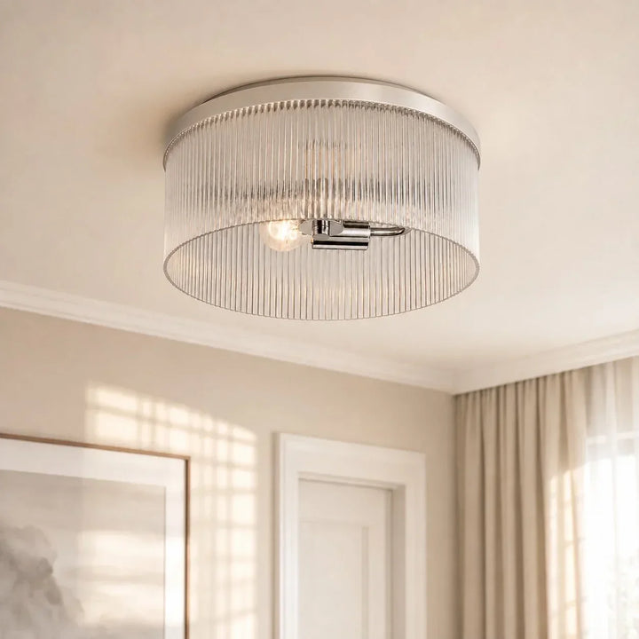 Vesper Farmhouse Round Ribbed Glass Flush Mount Ceiling Light