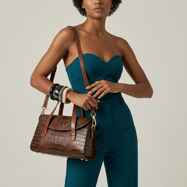 Vesper – Croc Embossed Cowhide Shoulder Bag for Women