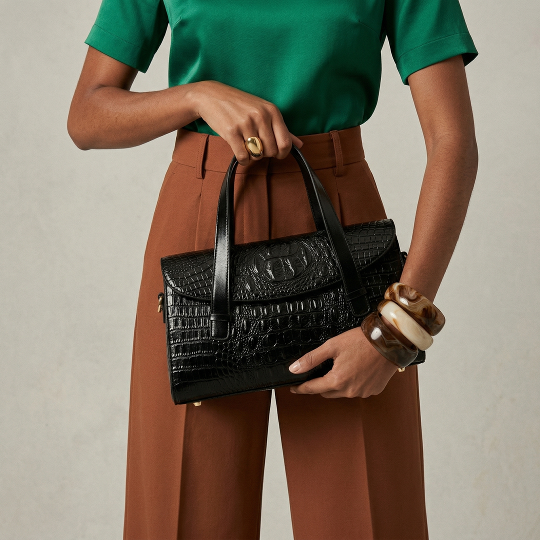 Vesper – Croc Embossed Cowhide Shoulder Bag for Women