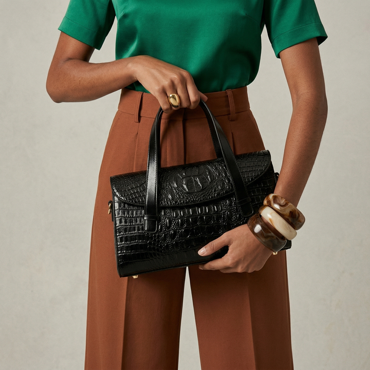 Vesper – Croc Embossed Cowhide Shoulder Bag for Women