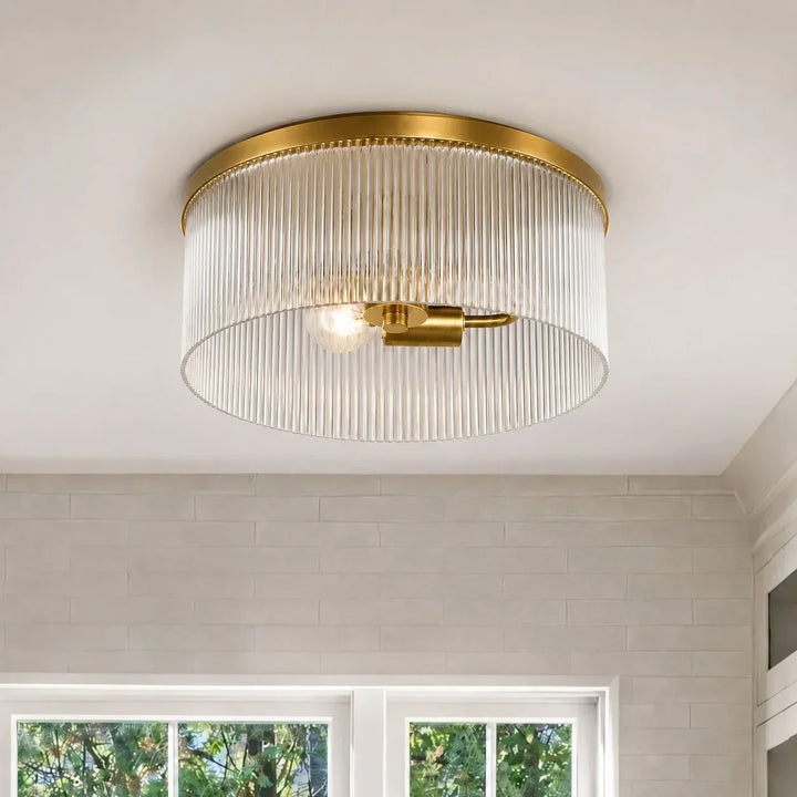 Vesper Farmhouse Round Ribbed Glass Flush Mount Ceiling Light