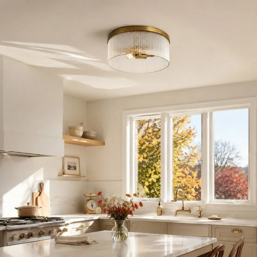 Vesper Farmhouse Round Ribbed Glass Flush Mount Ceiling Light