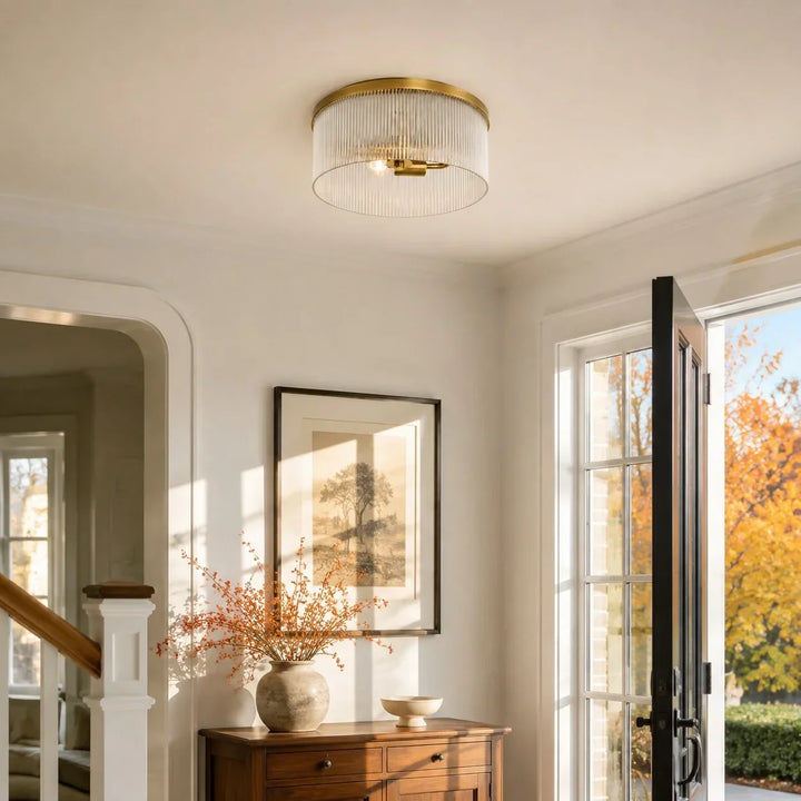 Vesper Farmhouse Round Ribbed Glass Flush Mount Ceiling Light