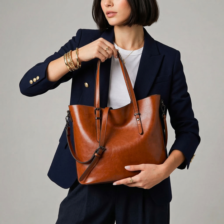 Vessa – Large Leather Tote Bag with Shoulder Strap