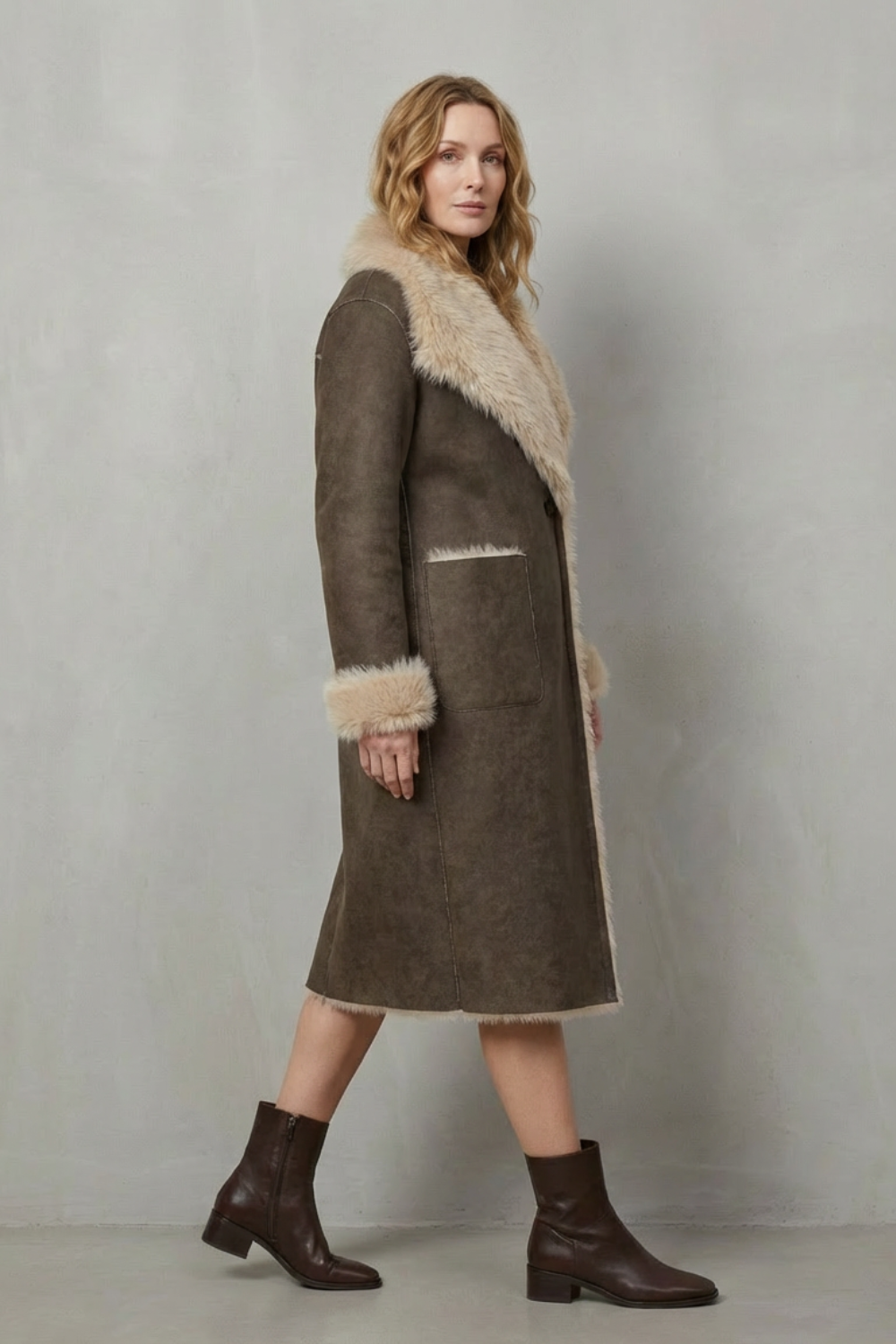 Women's Reversible Faux Shearling Coat with Textured Design