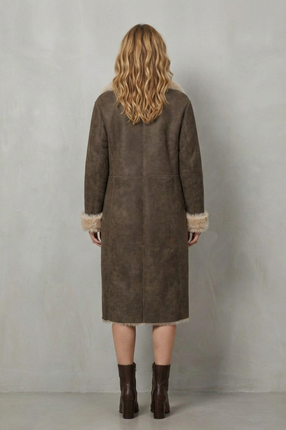 Women's Reversible Faux Shearling Coat with Textured Design