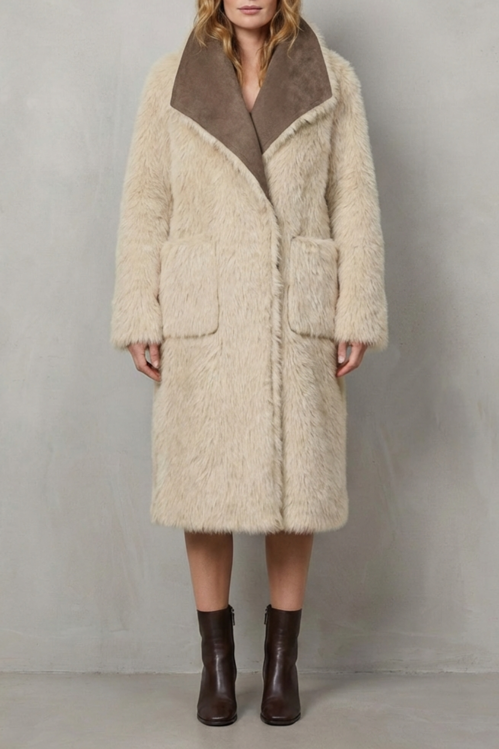 Women's Reversible Faux Shearling Coat with Textured Design