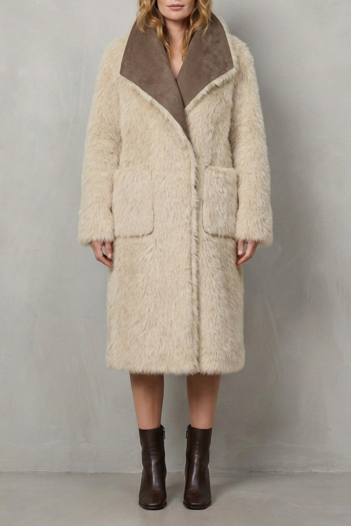 Women's Reversible Faux Shearling Coat with Textured Design
