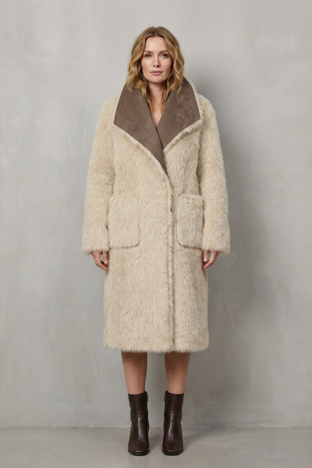 Women's Reversible Faux Shearling Coat with Textured Design