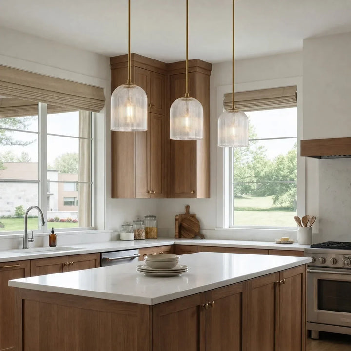 Vireo Farmhouse Copper Ribbed Glass Pendant Lamp