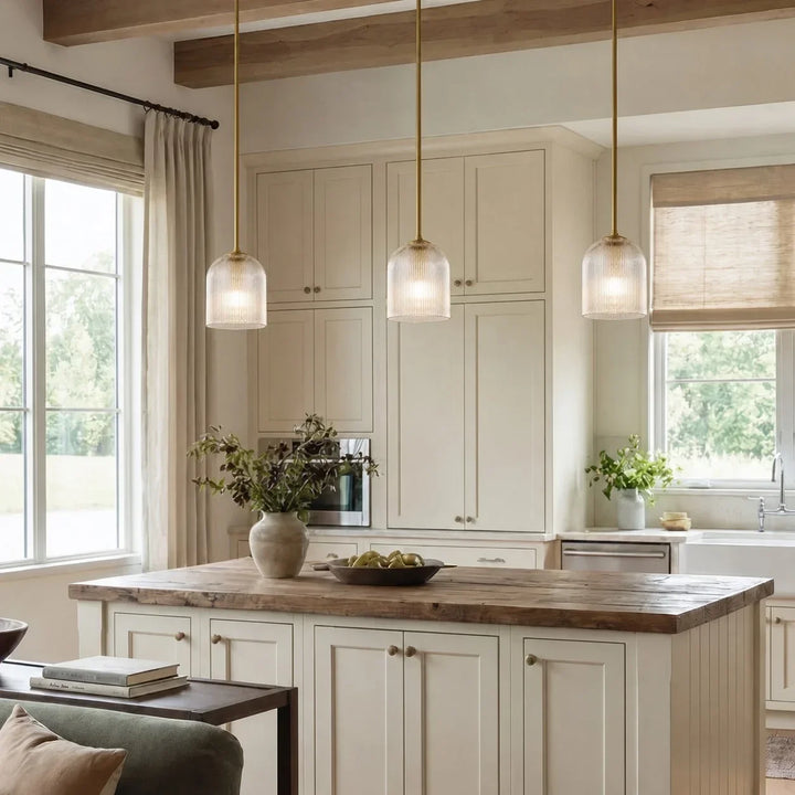 Vireo Farmhouse Copper Ribbed Glass Pendant Lamp