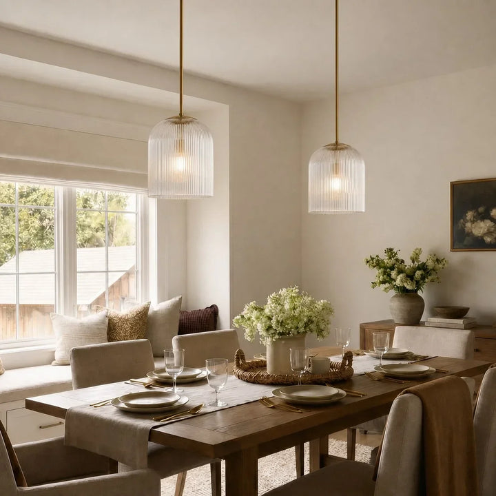 Vireo Farmhouse Copper Ribbed Glass Pendant Lamp