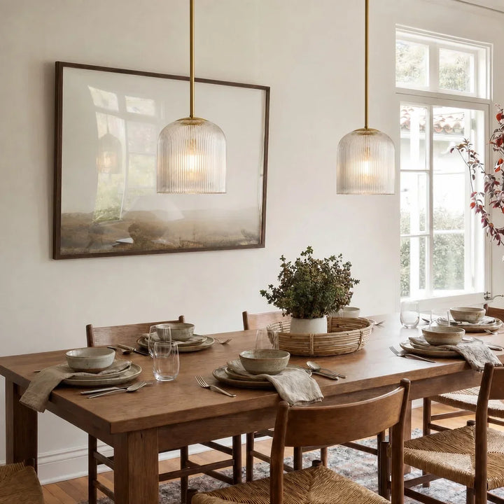 Vireo Farmhouse Copper Ribbed Glass Pendant Lamp