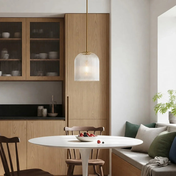 Vireo Farmhouse Copper Ribbed Glass Pendant Lamp