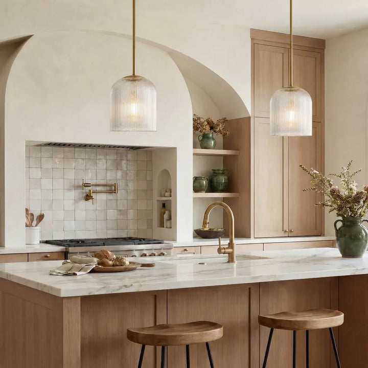Vireo Farmhouse Copper Ribbed Glass Pendant Lamp