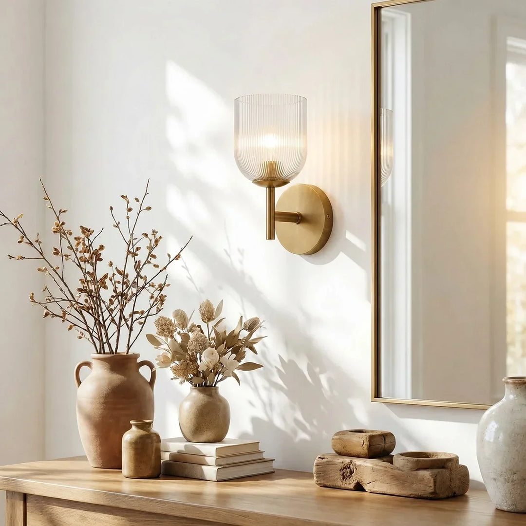 Vireo Farmhouse Copper Ribbed Glass Wall Sconce