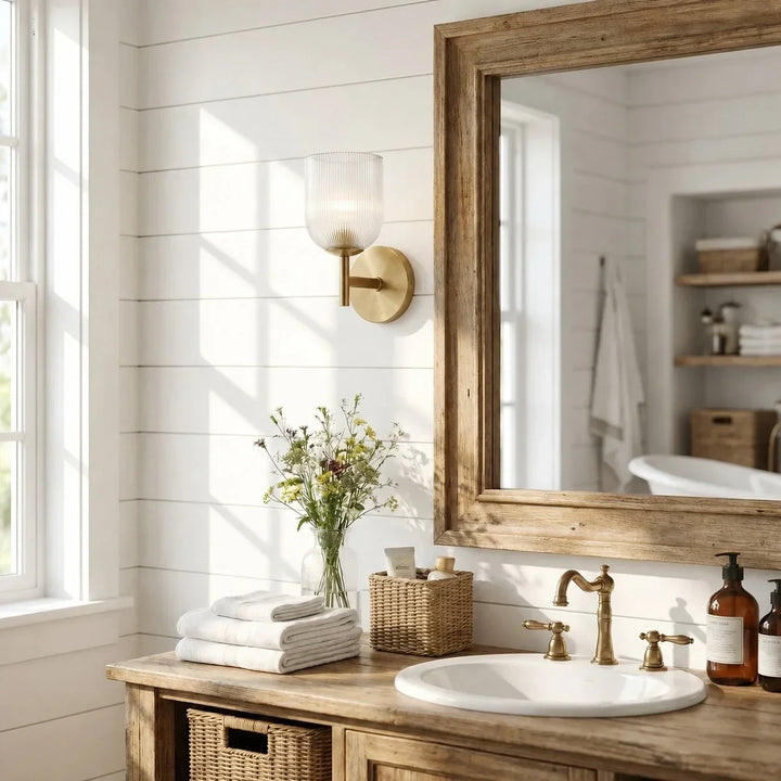 Vireo Farmhouse Copper Ribbed Glass Wall Sconce