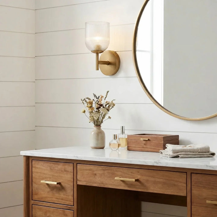 Vireo Farmhouse Copper Ribbed Glass Wall Sconce