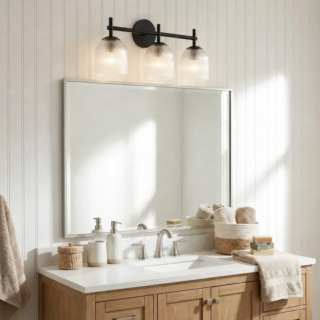 Vireo Farmhouse Copper Ribbed Glass Wall Sconce