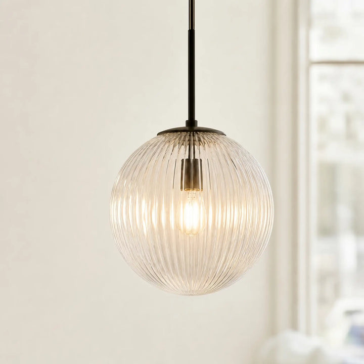 Vireo Farmhouse Copper Ribbed Glass Pendant Lamp