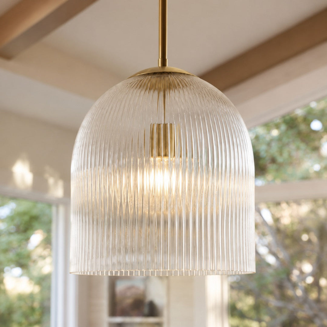 Vireo Farmhouse Copper Ribbed Glass Pendant Lamp