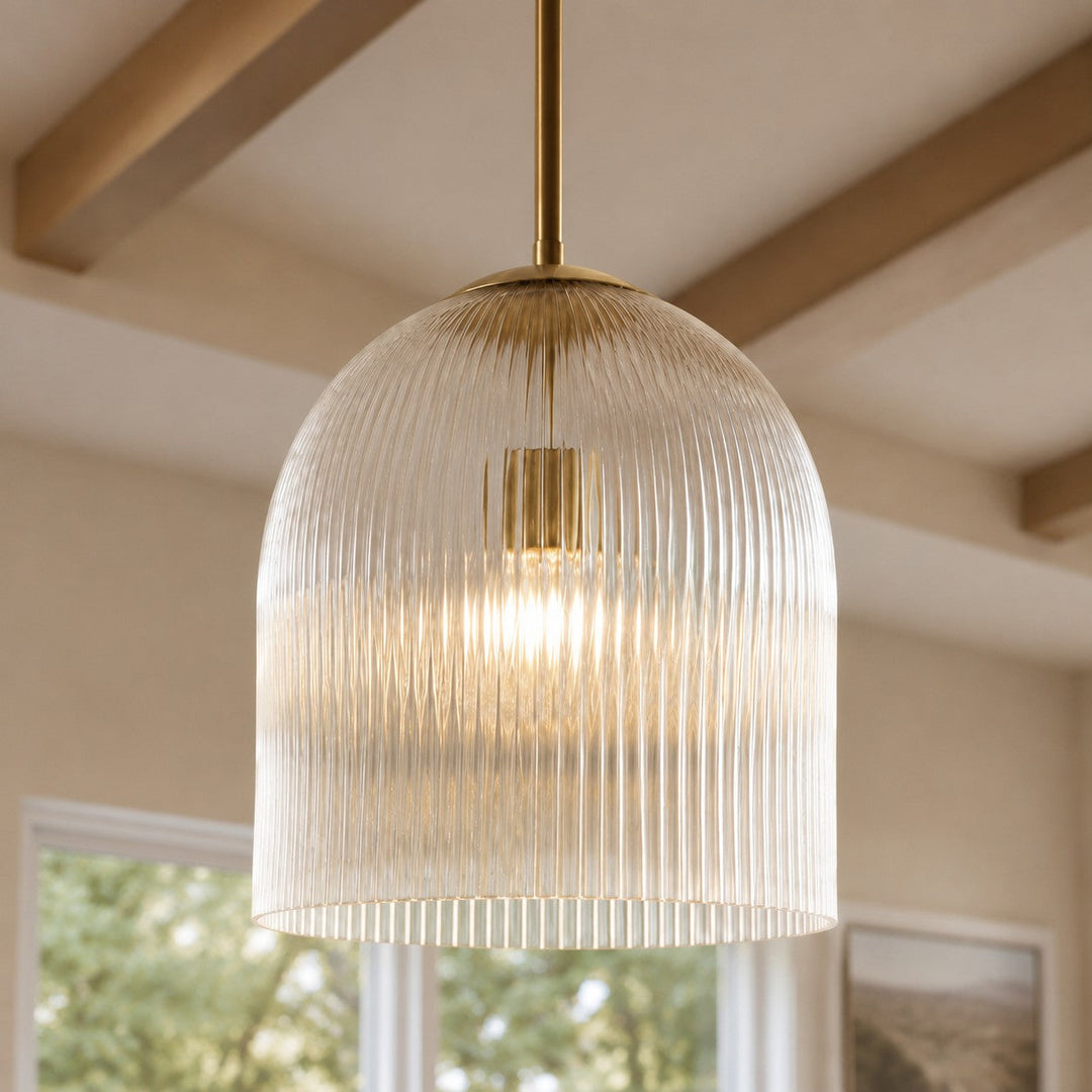 Vireo Farmhouse Copper Ribbed Glass Pendant Lamp