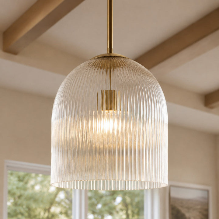 Vireo Farmhouse Copper Ribbed Glass Pendant Lamp