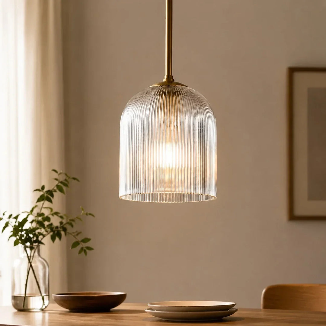 Vireo Farmhouse Copper Ribbed Glass Pendant Lamp