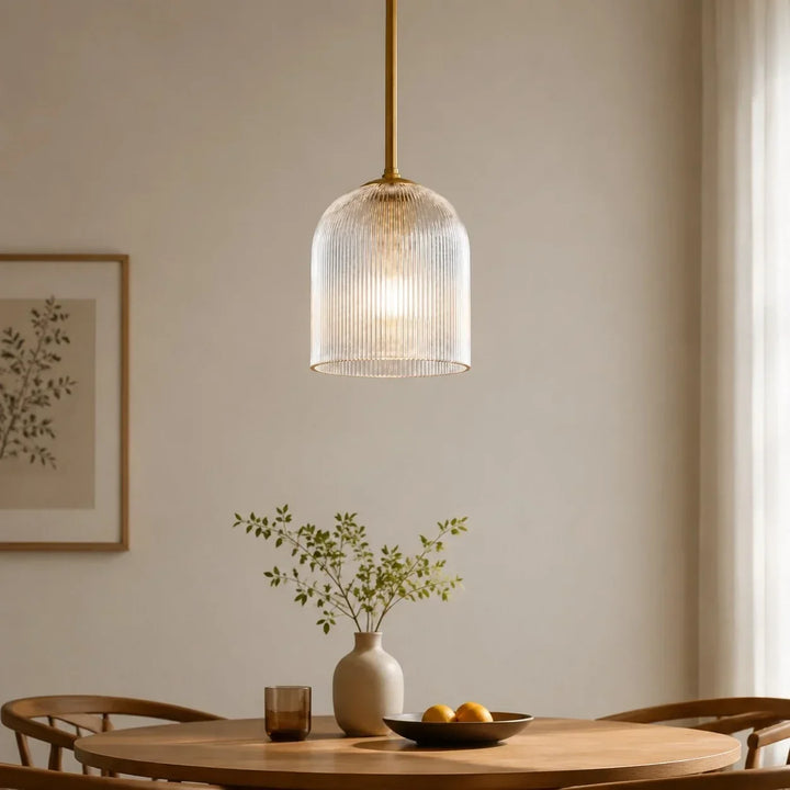 Vireo Farmhouse Copper Ribbed Glass Pendant Lamp